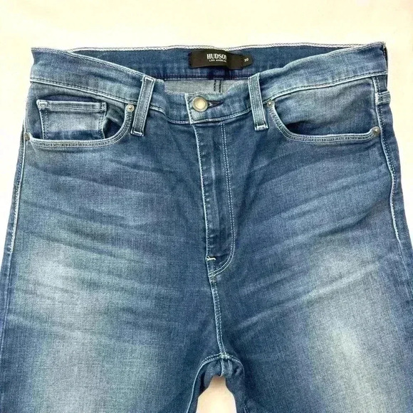Hudson Barbara Med Wash Highrise Super Skinny Raw Hem Stretch Ankle Jean Size 30 - Picture 9 of 16